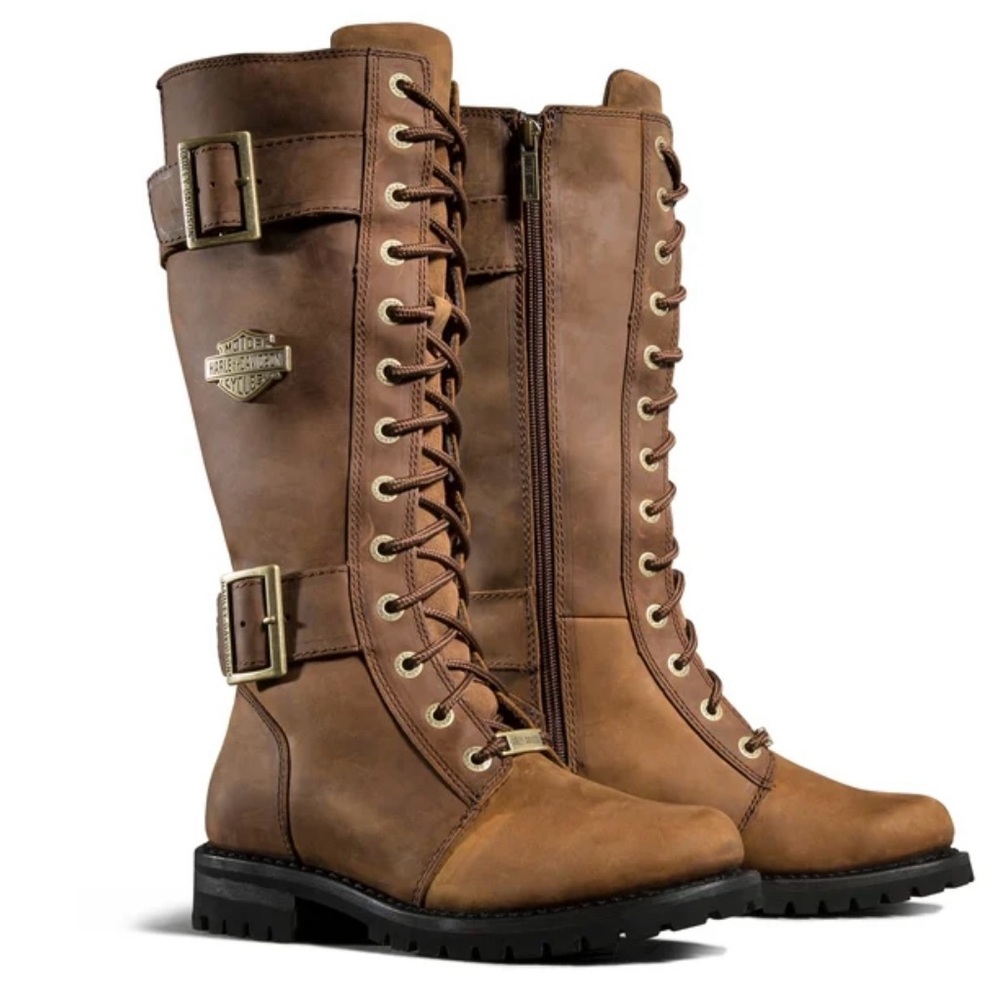 Harley Davidson Belhaven boots Size 7 in brown w/antique gold hardware.